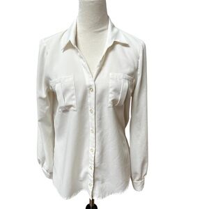 Mine Women’s Large Sheer Cream Button Down Blouse Polyester